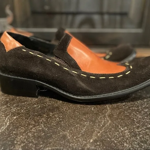 Aurelio Garcia Fiesso  Leather Suede Stitching Square Toe Slip On‎ Shoes Men's 8