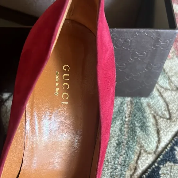 Authentic Gucci Kid Scamosciato Raspberry Red Italy Womens Heels Shoes SZ 38.5