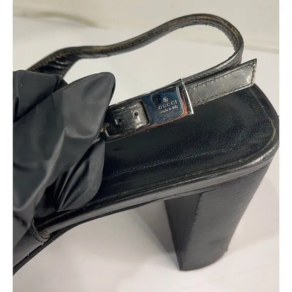 Authentic Vintage Gucci Slingback Black Open Toe Heels Size 7.5 Women’s
