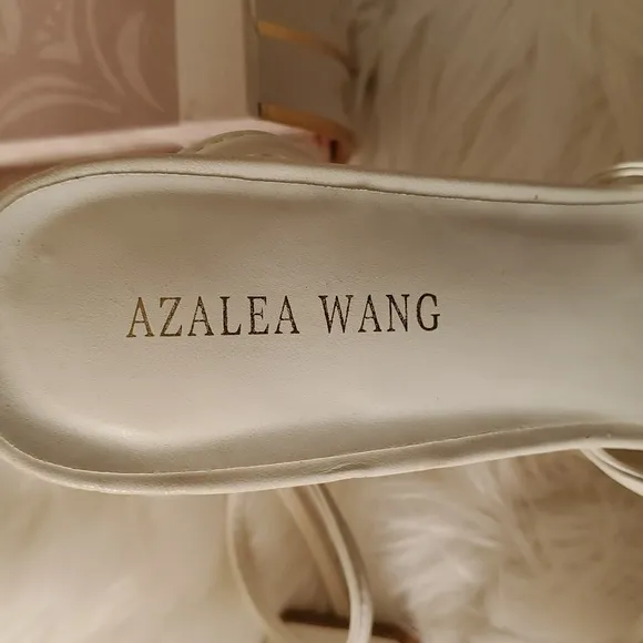 Azalea Wang woman's white leather strappy open toe platform heel shoe si…