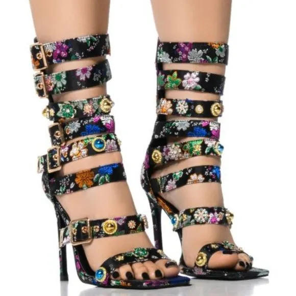 AZALEA WANG&quot; PASTEL PERFECTION BROCADE &quot; ENBODIED  GLADIATOR / BLACK (BRAND NEW!