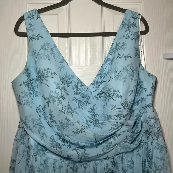 Azazie Keyla Blue Fern Floral Bridemaid Dress size A22