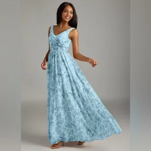 Azazie Keyla Blue Fern Floral Bridemaid Dress size A22