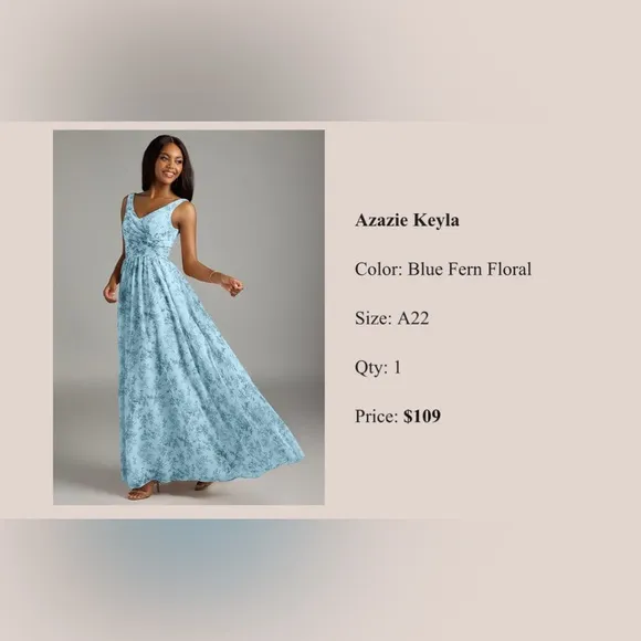 Azazie Keyla Blue Fern Floral Bridemaid Dress size A22