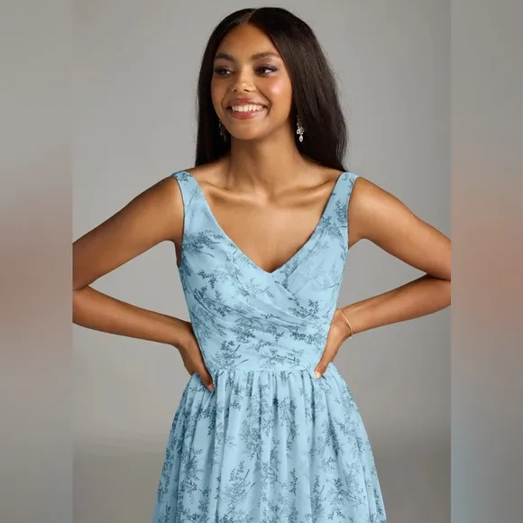 Azazie Keyla Blue Fern Floral Bridemaid Dress size A22