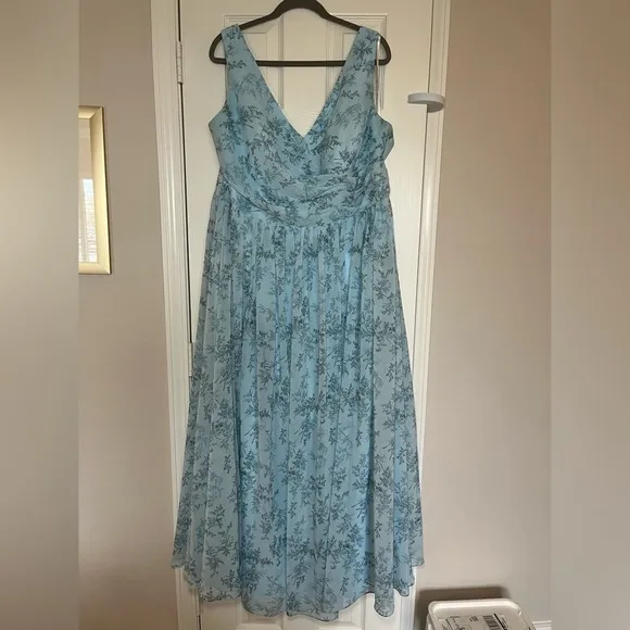 Azazie Keyla Blue Fern Floral Bridemaid Dress size A22
