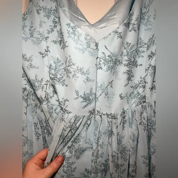 Azazie Keyla Blue Fern Floral Bridemaid Dress size A22