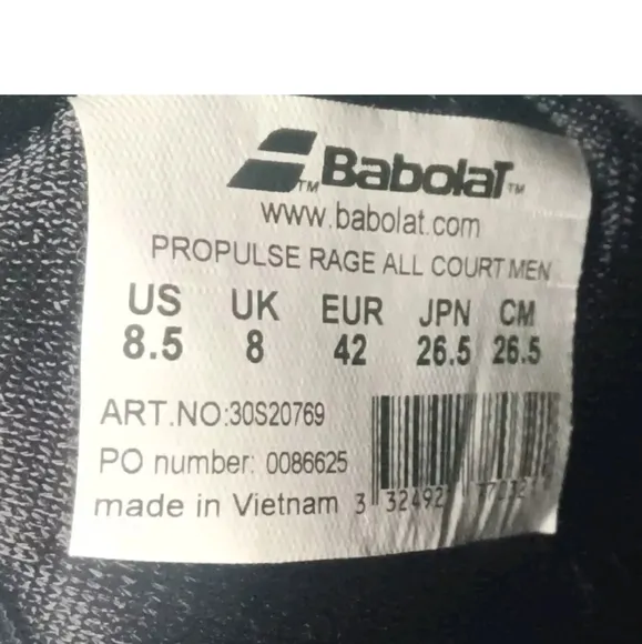 Babolat Propulse Rage All Court Tennis Shoes Men's Size 8.5 Black
