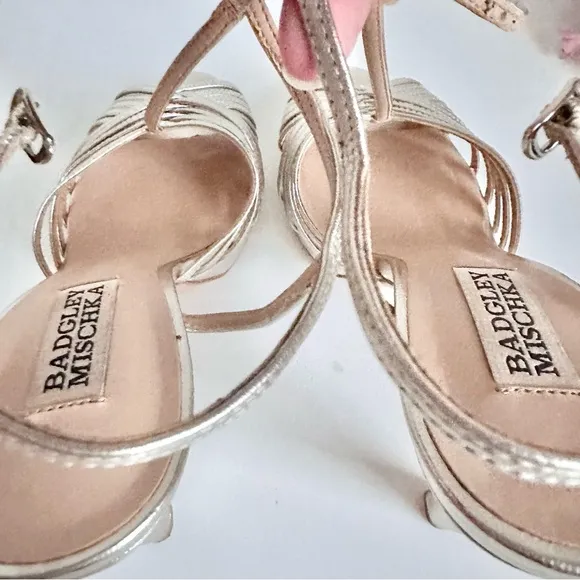 BADGLEY MISCHKA Angelica Metallic Nappa Leather T-Strap High Heel Sandals