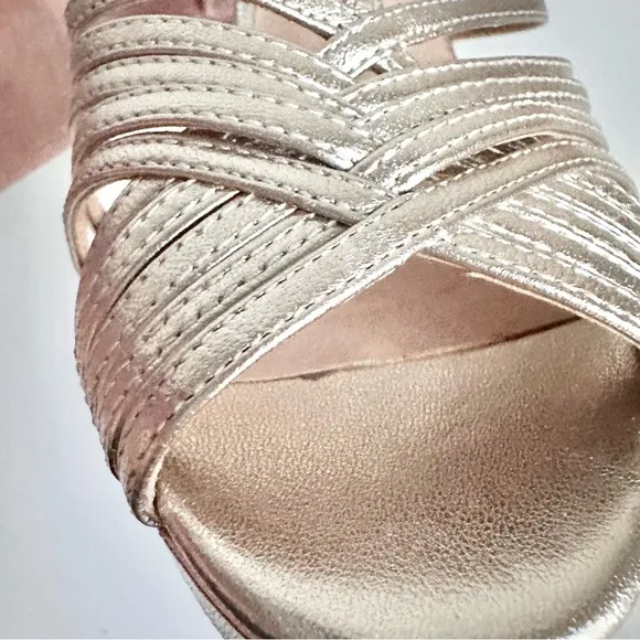 BADGLEY MISCHKA Angelica Metallic Nappa Leather T-Strap High Heel Sandals