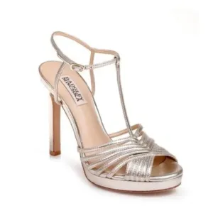 BADGLEY MISCHKA Angelica Metallic Nappa Leather T-Strap High Heel Sandals