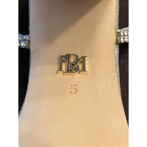 Badgley Mischka Becca Rhinestone Sandals Block Heel Whimsical Bridal Sz 5