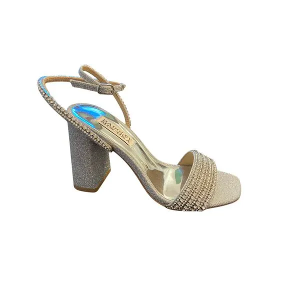 Badgley Mischka Becca Rhinestone Sandals Block Heel Whimsical Bridal Sz 5