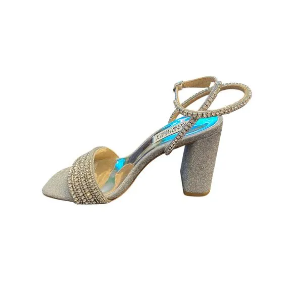Badgley Mischka Becca Rhinestone Sandals Block Heel Whimsical Bridal Sz 5