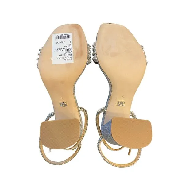 Badgley Mischka Becca Rhinestone Sandals Block Heel Whimsical Bridal Sz 5