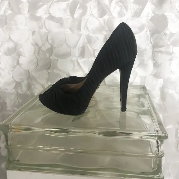 Badgley Mischka Black satin peep toe heels size 7 M Cocktail Party Wedding