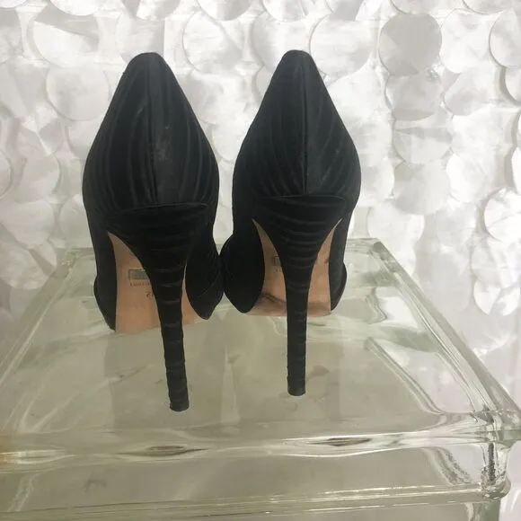 Badgley Mischka Black satin peep toe heels size 7 M Cocktail Party Wedding