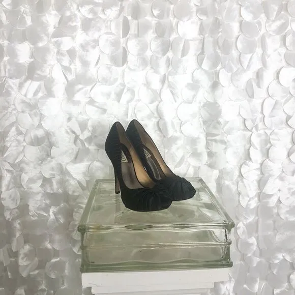 Badgley Mischka Black satin peep toe heels size 7 M Cocktail Party Wedding