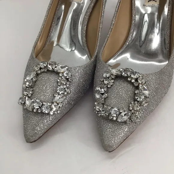 Badgley Mischka Carrie Rhinestone Metallic Heel Cocktail Party Silver Size 6.5