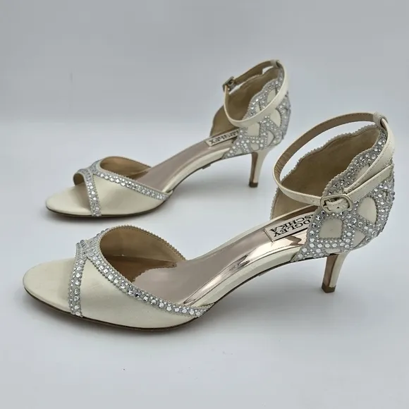 Badgley Mischka Gillian Ankle Strap Evening Shoes, Ivory, Women's Size 8