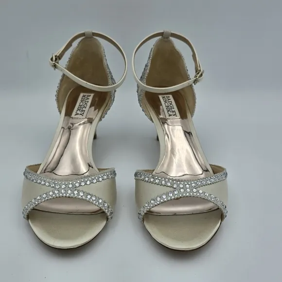 Badgley Mischka Gillian Ankle Strap Evening Shoes, Ivory, Women's Size 8