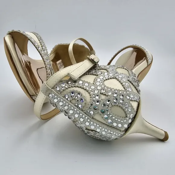 Badgley Mischka Gillian Ankle Strap Evening Shoes, Ivory, Women's Size 8