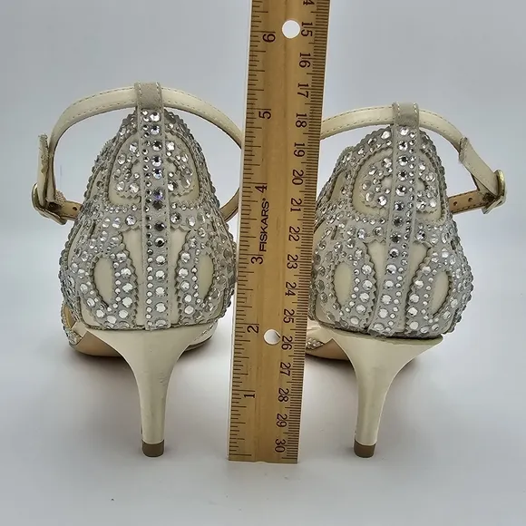 Badgley Mischka Gillian Ankle Strap Evening Shoes, Ivory, Women's Size 8