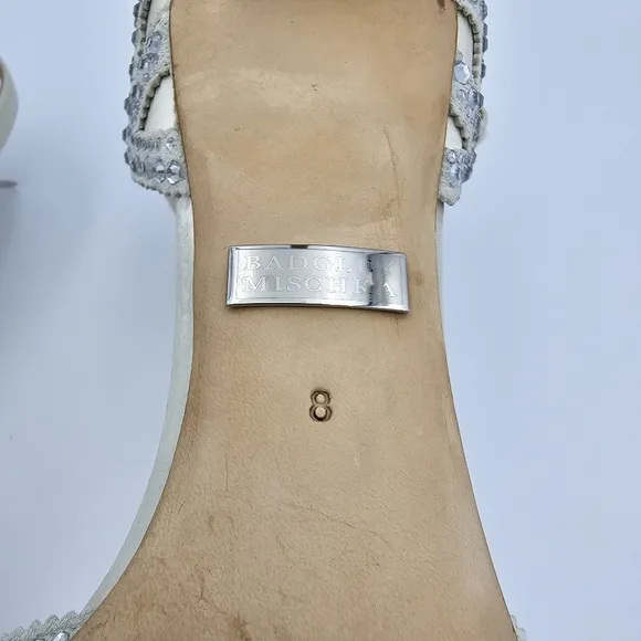Badgley Mischka Gillian Ankle Strap Evening Shoes, Ivory, Women's Size 8