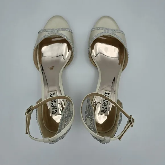 Badgley Mischka Gillian Ankle Strap Evening Shoes, Ivory, Women's Size 8