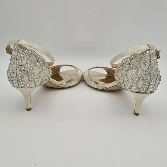 Badgley Mischka Gillian Ankle Strap Evening Shoes, Ivory, Women's Size 8