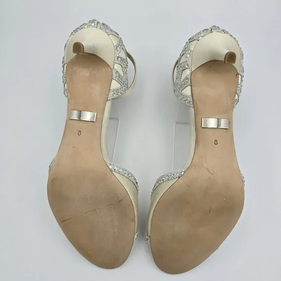 Badgley Mischka Gillian Ankle Strap Evening Shoes, Ivory, Women's Size 8