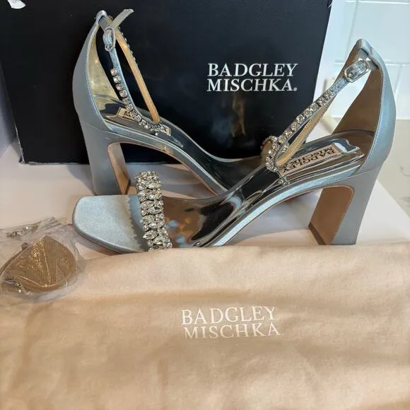 Badgley Mischka Harriet Blue Jeweled Ankle Strap Heel Womens Size 9