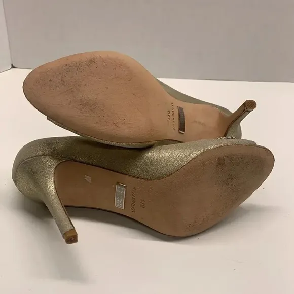 Badgley Mischka High Heel Heels Shoes Open Toe Gold Sparkle Diamond Jewel Size 8