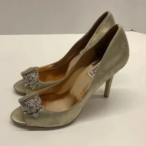 Badgley Mischka High Heel Heels Shoes Open Toe Gold Sparkle Diamond Jewel Size 8