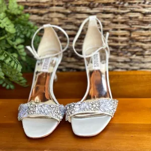 Badgley Mischka white satin embellished heels size 8