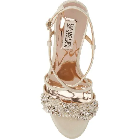 Badgley Mischka Women's Clarisa Embellished Wedge Sandal Ivory MP5243 Size 8.5