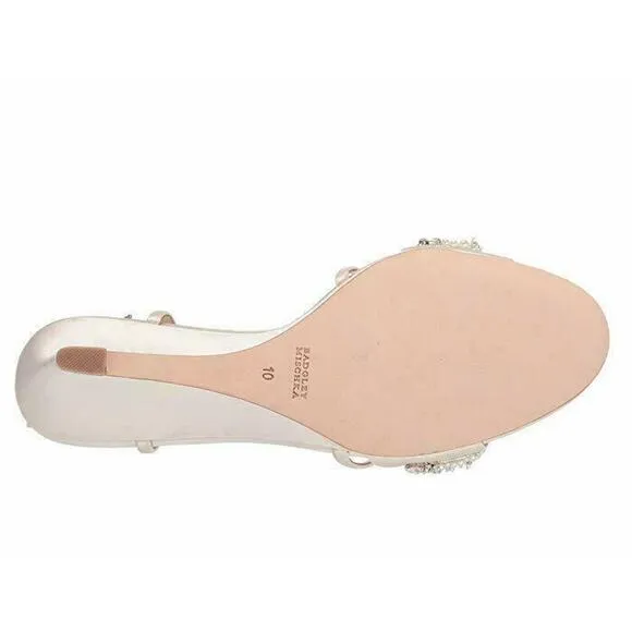 Badgley Mischka Women's Clarisa Embellished Wedge Sandal Ivory MP5243 Size 8.5