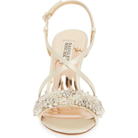 Badgley Mischka Women's Clarisa Embellished Wedge Sandal Ivory MP5243 Size 8.5