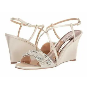 Badgley Mischka Women's Clarisa Embellished Wedge Sandal Ivory MP5243 Size 8.5