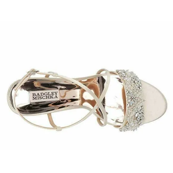 Badgley Mischka Women's Clarisa Embellished Wedge Sandal Ivory MP5243 Size 8.5