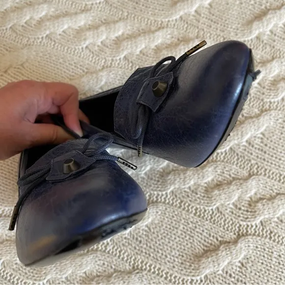 Balenciaga Paris Wedge Leather High Heel Blue Size EU 40