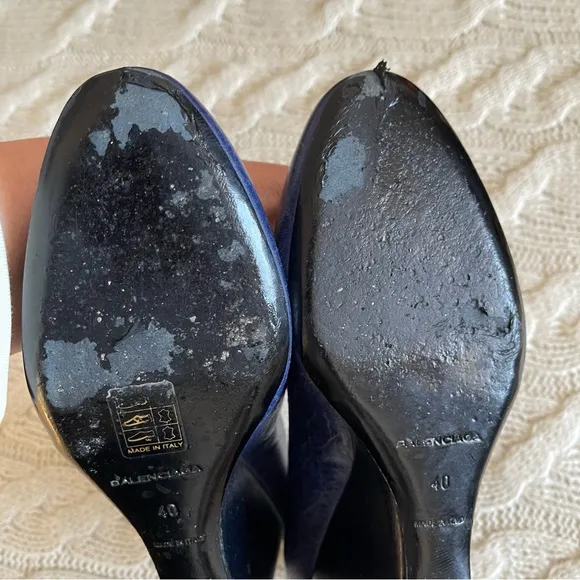 Balenciaga Paris Wedge Leather High Heel Blue Size EU 40