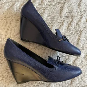 Balenciaga Paris Wedge Leather High Heel Blue Size EU 40