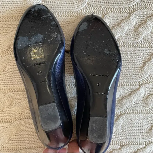 Balenciaga Paris Wedge Leather High Heel Blue Size EU 40