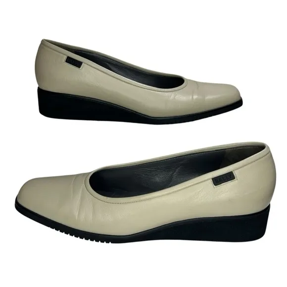 Bally - Women’s Wedge Heel, “Tignale” Leather Pump - Cream, Size 9.5N (Narrow)