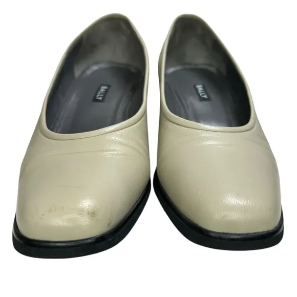 Bally - Women’s Wedge Heel, “Tignale” Leather Pump - Cream, Size 9.5N (Narrow)