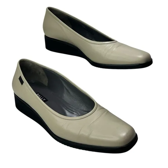 Bally - Women’s Wedge Heel, “Tignale” Leather Pump - Cream, Size 9.5N (Narrow)