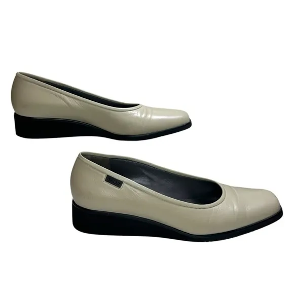 Bally - Women’s Wedge Heel, “Tignale” Leather Pump - Cream, Size 9.5N (Narrow)