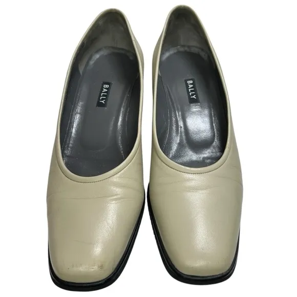 Bally - Women’s Wedge Heel, “Tignale” Leather Pump - Cream, Size 9.5N (Narrow)