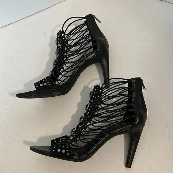 Bar III Black Silver Women's Shoes Faux Leather 4.5&quot; Stiletto Heel 11 M NWOT